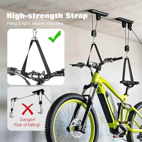 Housolution Bike Hoist, [1 Pack]Hoist Pulley System with 88Lbs, Fit 10-16Feet High Ceilings, Heavy-Duty Overhead Ceiling Storage System for Road, MTB, Fat Tire, Ebike Hanger, Ladders, Snowboard — view 2