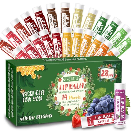 YOPELA 112 Pack Natural Lip Balm Bulk Lip Moisturizer with Vitamin E and Coconut Oil - Hydrating, Moisturizing, Soothing, and Repairing Dry and Chapped Lips Valentine's Gift - 14 Flavors - Non-GMO