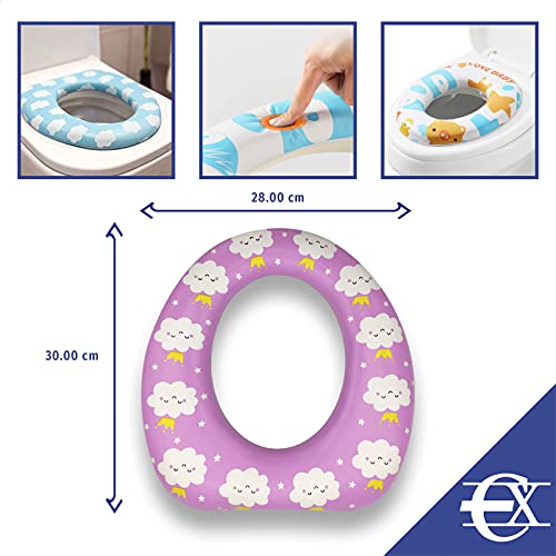 EUROXANTY Toiletbril voor kinderen, toiletverlooper, wc-adapter voor kinderen, universeel, 30 x 29 x 6 cm, roze wolken - Afbeelding 3