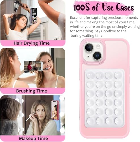 Image of 2Pcs-Black Suction Phone Case, Phone Suction Sticker, Silicone Suction Phone Case for Hands-Free Mobile Accessory Holder Grip, Video Phone Accessory Compatible Mirror, Shower (Baby Pink)
