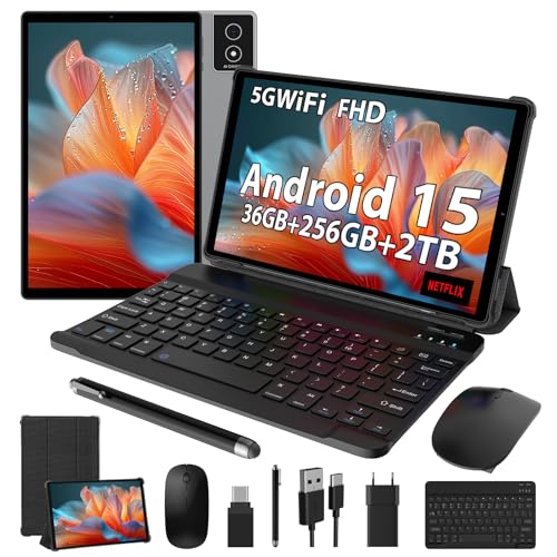 LEVIRTU Android 15 Tablet 10.4 Pulgadas, Octa-Core, 36GB RAM+256GB ROM (2TB TF), 2.0GHz/5G WiFi, 2000x1200 FHD, 8+13MP/8000mAh/GPS,Tablet con Teclado (Gris)