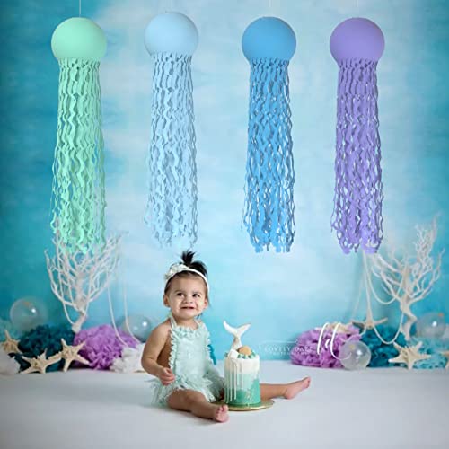 Mermaid Hanging Jellyfish Paper Lantern, Zuext 4Pcs Jelly Fish Wishes Lanterns Kit, Honeycomb Ocean Party Decorative Lamps Set For Baby Kids Gift Birthday Room Outdoor(10X36 Inch) #TOP5