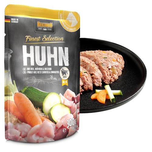 BELCANDO Frischebeutel [6x300g Huhn & Reis mit Zucchini & Möhren] | Nassfutter für Hunde | Feuchtfutter Alleinfutter im Einzelportionsbeutel