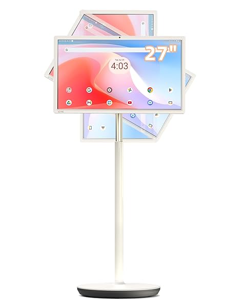 KTC MegPad 27 Inch Portable Screen TV - 1080P Touch Screen Monitor on Wheels with 8MP Camera, Compatible with Google TV, Android 14, QC 8G RAM+128G Storage, 9500mAh Battery, Remote Control