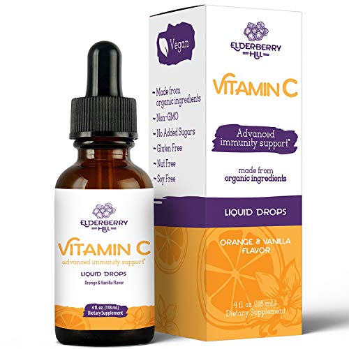 Elderberry Hill Organics Vitamin C Liquid Drops, High Absorbency Antioxidant Immune Support Supplement from Organic Amla Fruit, Vegan, Non GMO & Sugar Free 4oz