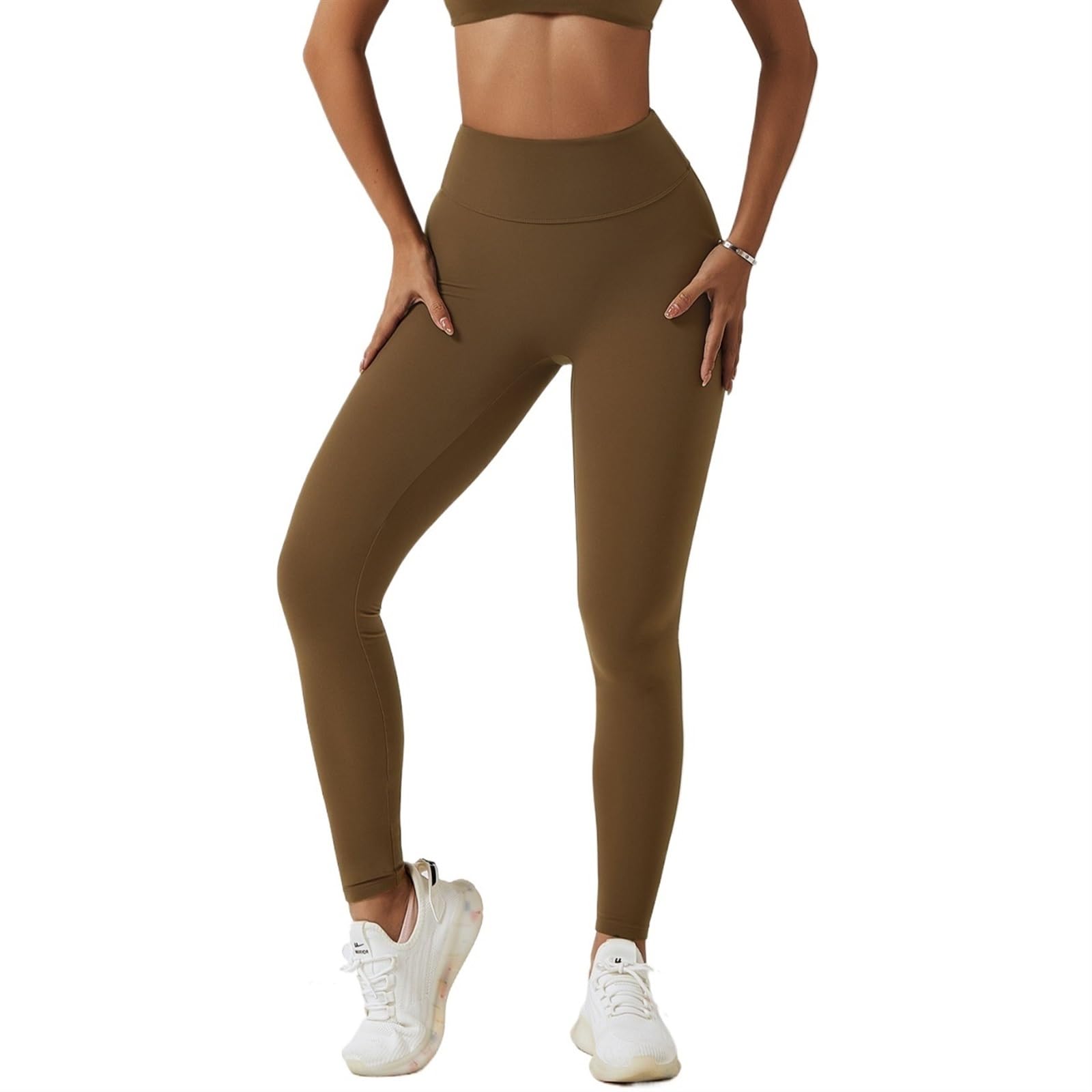 Legging de Sport Femme Pantalons de Yoga for Femmes, Leggings d'entraînement de Gymnastique, de Fitness, en Nylon, Taille Haute, Pantalons Longs, Collants Push UP for Les Hanches(Brown,XL)