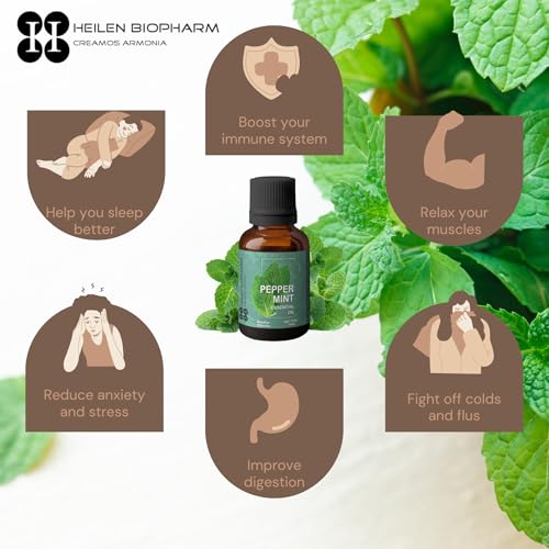 Image of Heilen Biopharm Food Grade Edible Peppermint Essential Oil - 30 mL Bottle Pack of 1, For Skin & Hair Care, Insect Repellent, Aromatheraphy (Mentha Piperita)