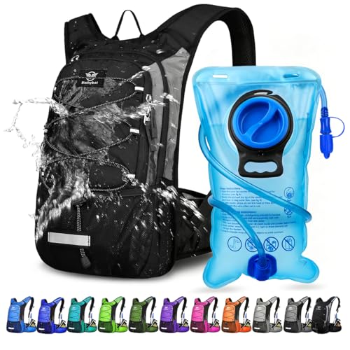 Mothybot Insulated Hydration Backpack Pack with 3L BPA Free Leak Proof Water Bladder, Large Storage Lightweight Hiking Daypack with Waist Pouches & Cooler Layer, for Running, Biking, Camping, Festival
