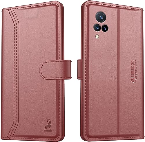 Image of AIBEX Compatible for Vivo V21 5G Flip Cover Leather Finish | Inside TPU with Card Pockets | Wallet Stand | Complete Protection Flip Case - Brown