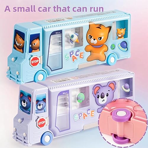 Image of School Bus Pencil Case, Cartoon Pen Box with Sharpener, Large Capacity Stationery Organizer, Best Birthday Gifts for Kids Teens School Supplies(Purple)