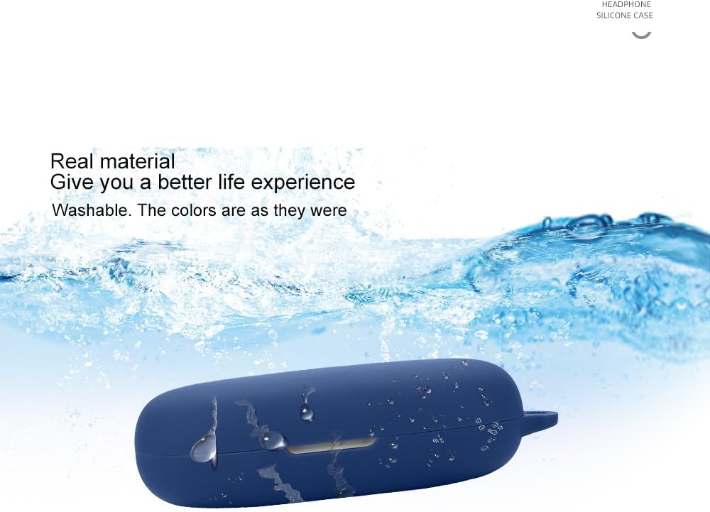 Blue silicone case with water splashing, indicating its washable property.