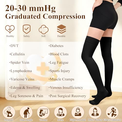 Image of Athbavib 20-30mmHg Thigh High Compression Stockings for Women & Men, Closed Toe Medical Compression Socks Graduated Support Compression Sock for Varicose Veins Swelling Treatment