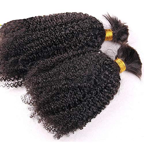 Miniatura 6 de Extensiones de cabello humano afro rizado a granel, trenzado mongol, sin trama, extensiones de cabello humano Remy, 1 paquetepedido (14 pulgadas, 1