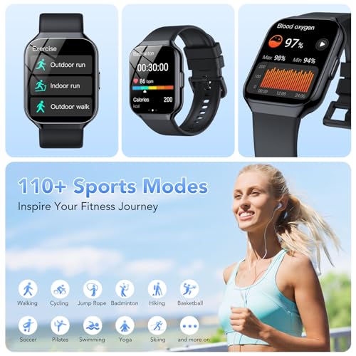 QCOQ Montre Connectée Homme Femme avec Appel Bluetooth, 1.96" Smartwatch avec 110+ Modes Sportifs, Etanche IP68 Montre Connectée Sport avec Podometre/Cardio/Moniteur de Sommeil pour iOS/Android – Image 4