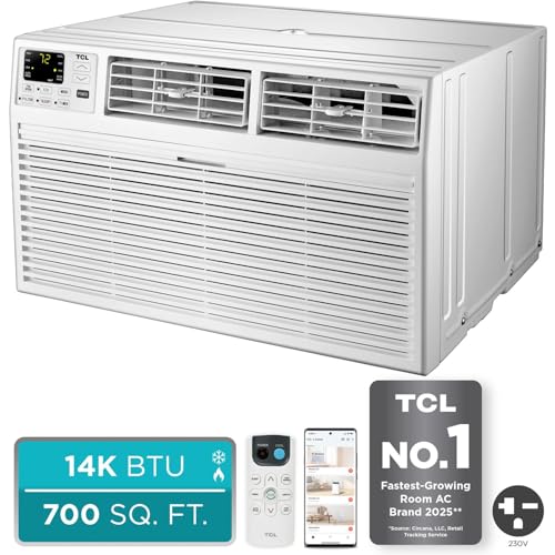 Image of TCL H14T9XH Heat 14,000 Smart Through-The-Wall Air Conditioner, Heater, Fan & Dehumidifier, 230V, 700 Sq. Ft, Remote Control, Compatible with Alexa /Google Assistant, 14000 BTU, White