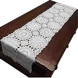 USTIDE Rustic Floral Table Runner Handmade Crochet Table Doily White 15