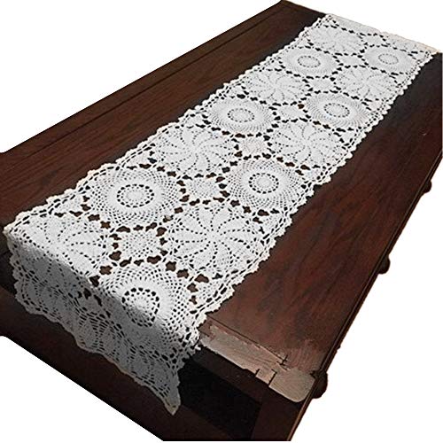 USTIDE Rustic Floral Table Runner Handmade Crochet Table Doily White 15