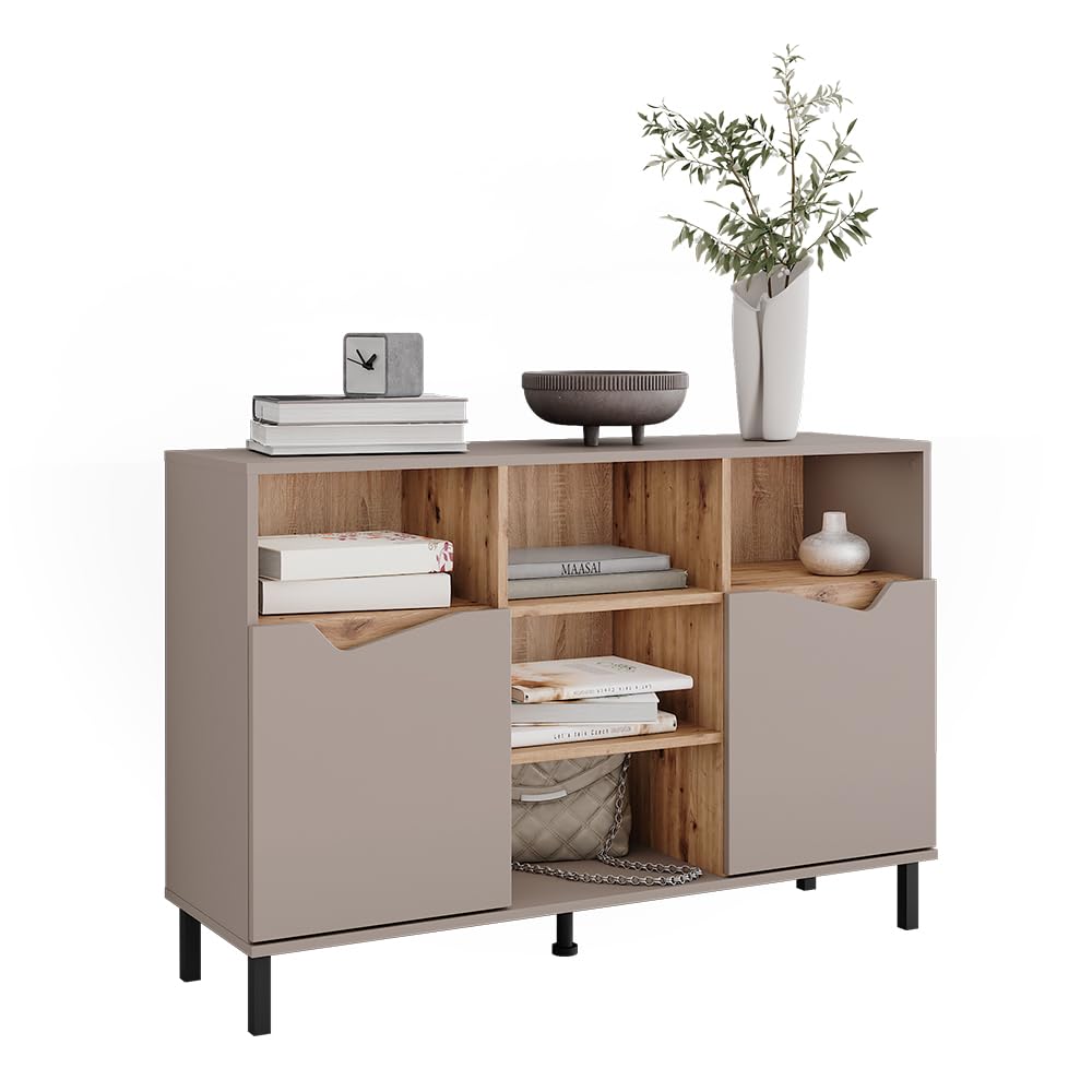 Vicco Aparador Marelle, Roble grisáceo/Artesano, 120 x 81.3 cm | con 2 puertas, para guardar ropa, libros o artículos del hogar