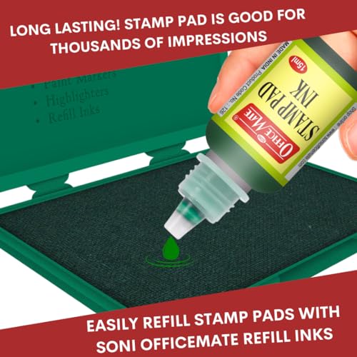 Image of Soni Officemate Stamp Pad Ink - 15ml | Pack of 10 (Green) | Quick-Dry, Smudge-Free Ink | Long-Lasting & Easy-to-Use | for Office, School, Craft & DIY Use