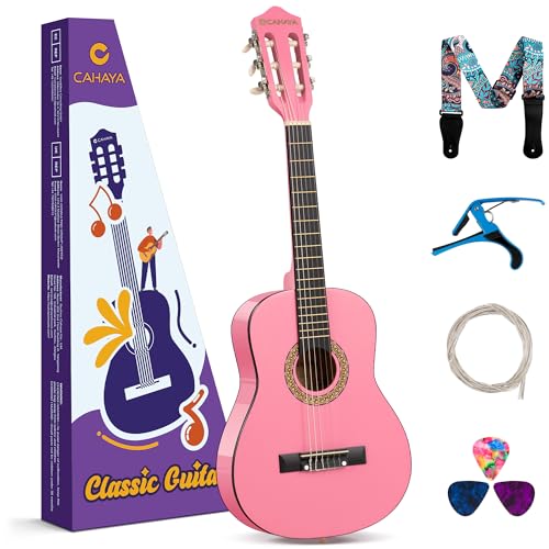 CAHAYA Classical Guitar Kit 30”- Kids Guitar Set with Okoume Neck, Case Bag, Nylon Strap, Picks...