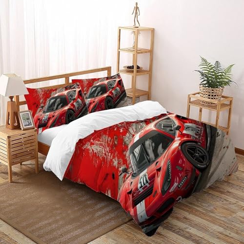 Housse de couette voiture de course microfibre anti-plis parure de lit double 200x200cm