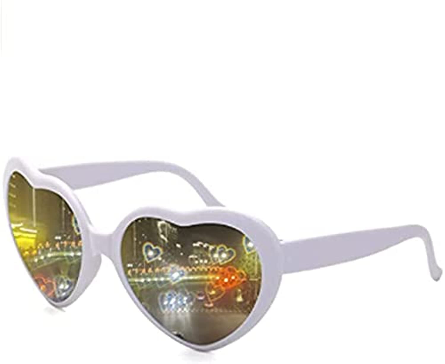 Rmcxly Special Effects Glasses Party Favor Peach Heart Light Diffraction Eyeglasses Light Changing Eyewea (White)