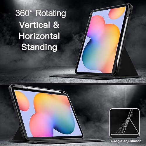 Image of TGK Rotating Case for Samsung Galaxy Tab S6 Lite 10.4 inch SM-P610 P615 P613 P619 with Pencil Holder Trifold Stand Cover Clear Back (Black)