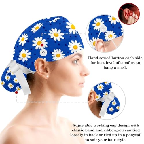Image of Colored Butterflies Scrub Caps Women Ponytail, Adjustable Bouffant Surgical Caps with Button, Nurse Hats Long Hair