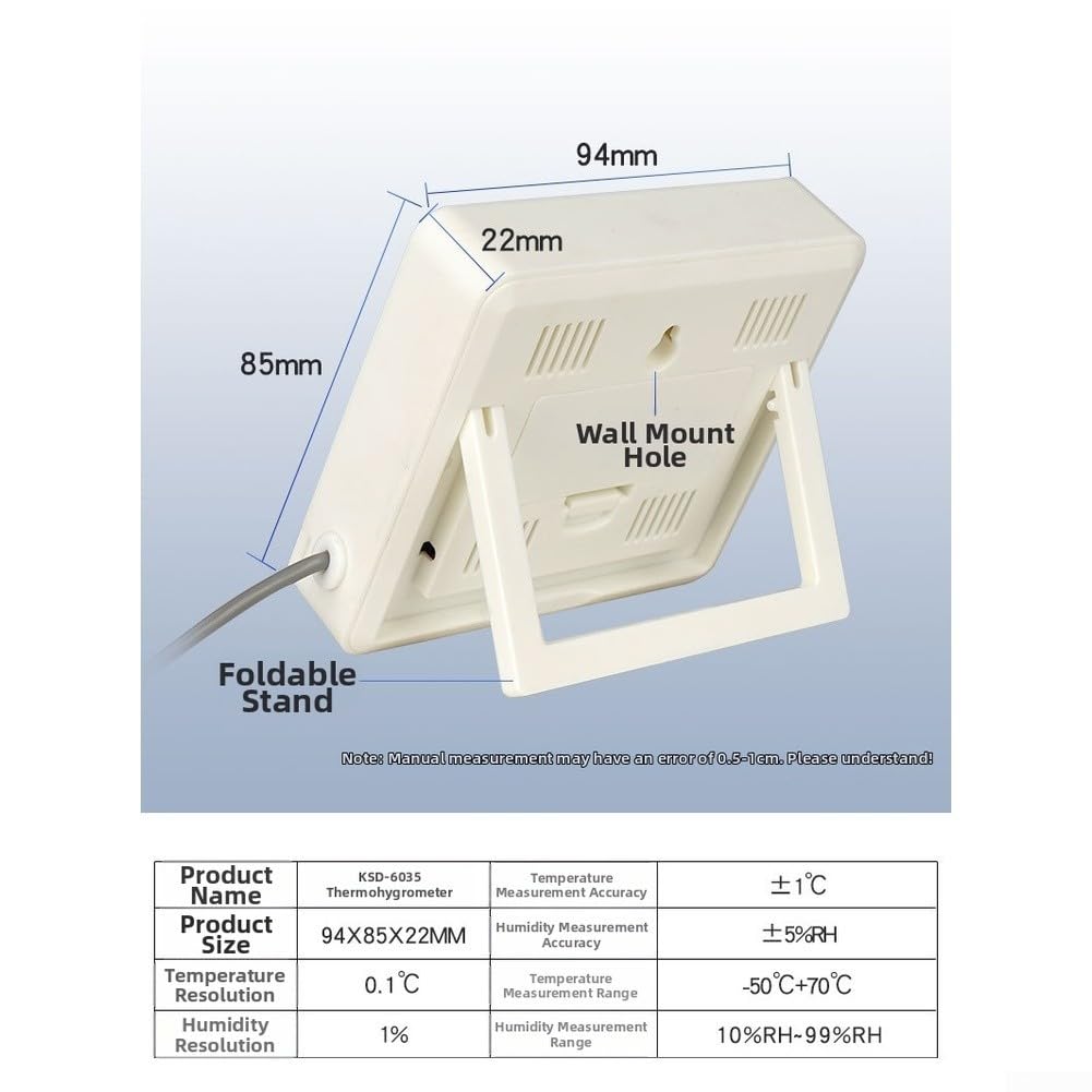 Termometro igrometro digitale con sonda per incubatore rettile, gamma da -50 a 70 °C, display retroilluminato (5 m)