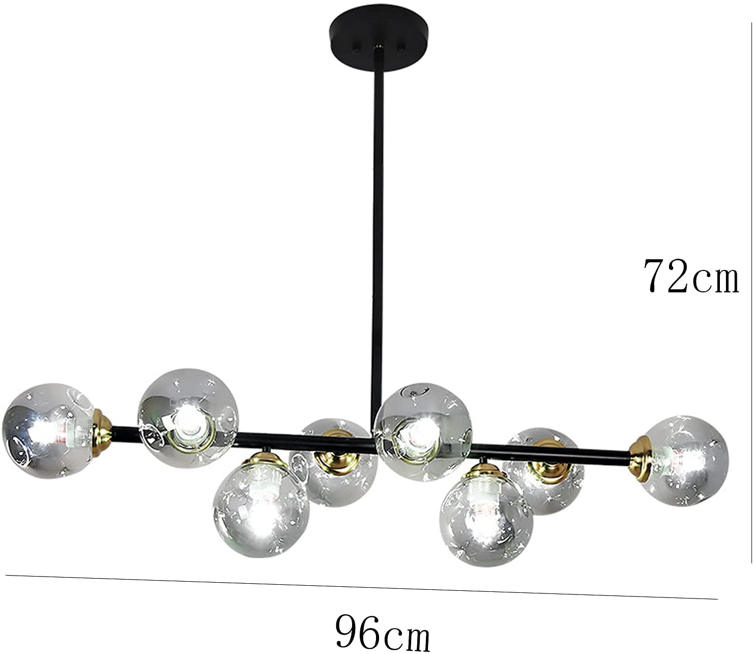 8-punktowy żyrandol Sputnik Mid Century czarny żyrandol nowoczesny vintage Sputnik oświetlenie sufitowe wiszące oświetlenie jadalnia salon kuchnia wyspa szary 96x72cm