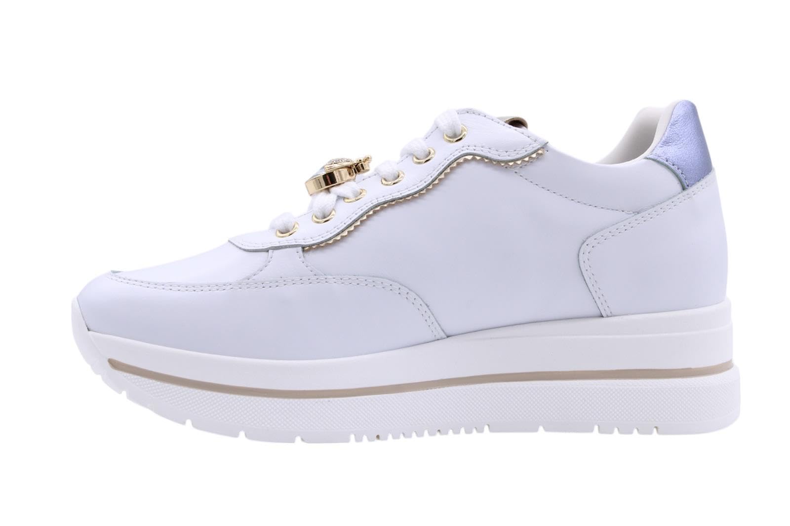Nero Giardini E512907D Skipper Brill Bianco Sneakers Moda per Donna in Pelle con Zeppa Media (Taglia 40)