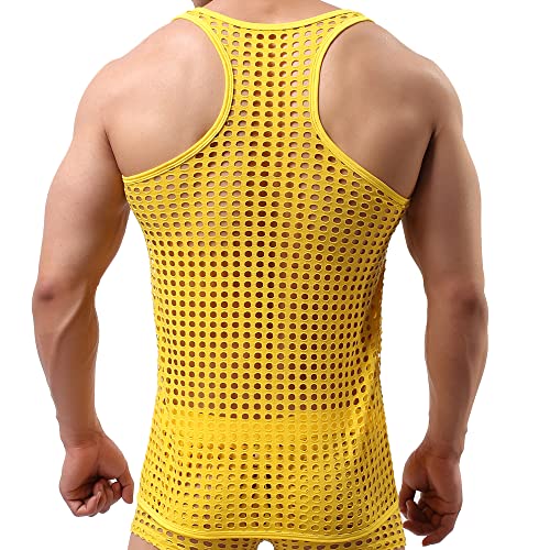 Men's Sleeveless Mesh Tank Tops Vest See Through Shirts Muscle Fitted Fishnet Hollow Out Vest Undershirt2