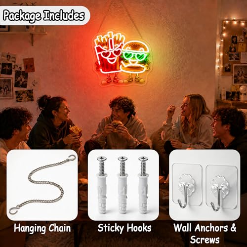 Image of Red Neon Sign Led Neon Lights Signs for Wall Decor USB Powered Led Signs for Room Decoration-Burger French Fries