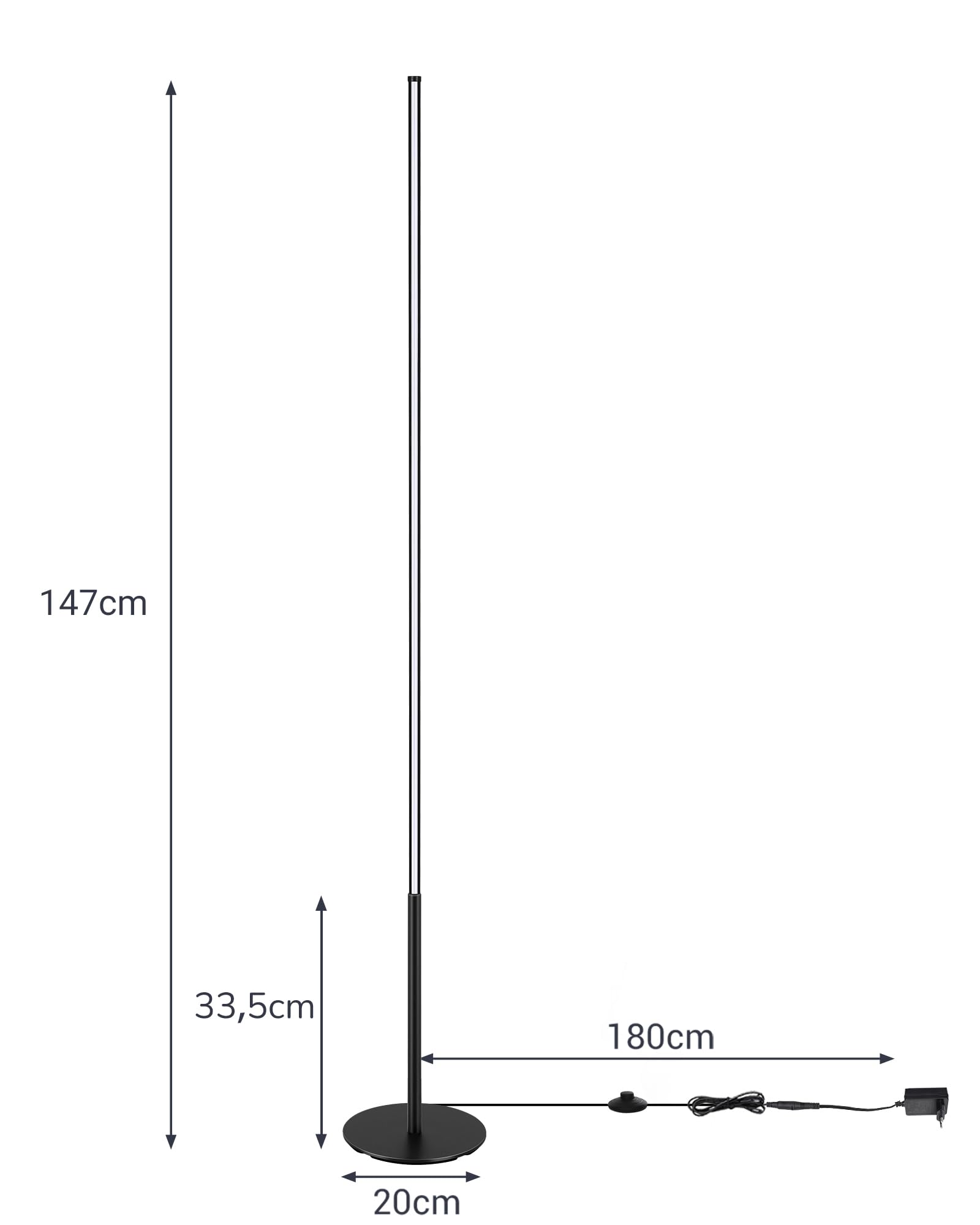 EDISHINE Lampa stojąca LED, 2 sztuki, ściemniana, minimalistyczna lampa narożna do salonu, nowoczesna lampa stojąca z przełącznikiem nożnym, 3000 K, ciepła biel, 146 cm, kolumna świetlna do sypialni