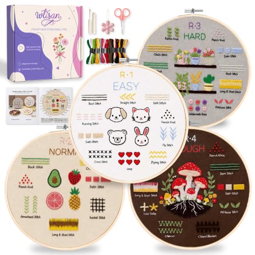 Image of wtisan Embroidery Kit for Beginners, 4 Stages to Learn Cross Stitch Kits