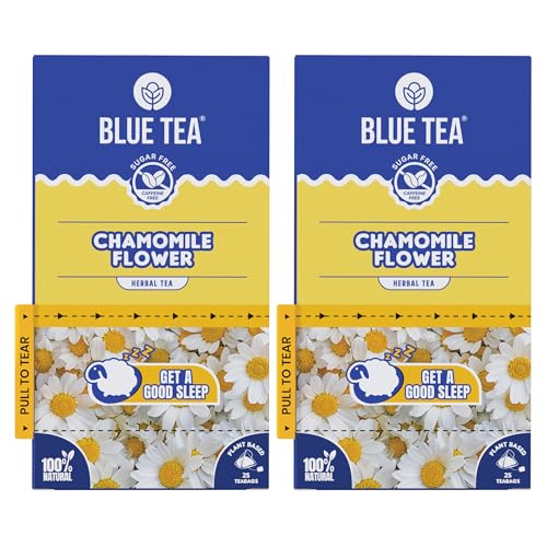 Image of BLUE TEA - Chamomile Tea - 25 Tea Bags (Pack of 2) Plant Based | Sleep & Relaxation | Caffeine Free - Flower Based - Herbal Tea | Single Tear Tea Box | Easy Pull Sachets