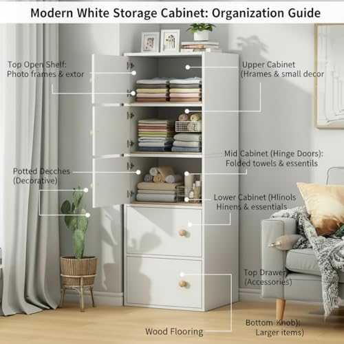Image of EXVITO 2 Door Premium Wooden Multi-Door Wardrobe Cabinet with Shelves | Space Saving Clothes Organizer Almirah for Kitchen,Home Office | Sun Protection with Anti-Slip Handle - Maple (White, 5 Door)