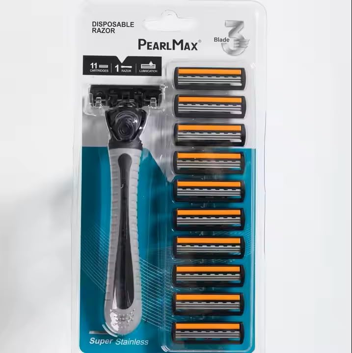 Disposable Razors Long-lasting 3-Blade Razors With Slim Head and soap strip for Precision Shaving 1 Handle and 11