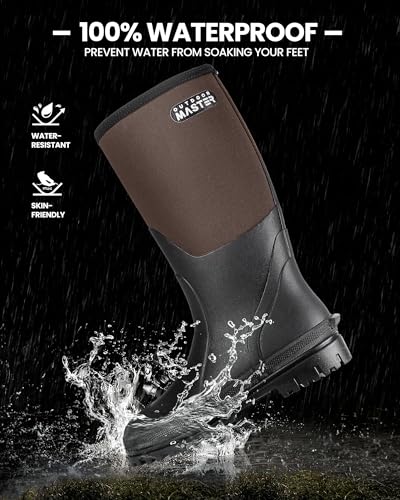 Image of OutdoorMaster Hunting Boots for Men, Waterproof Rubber Neoprene Boots, Anti-slipped Insulated Outdoor Boots