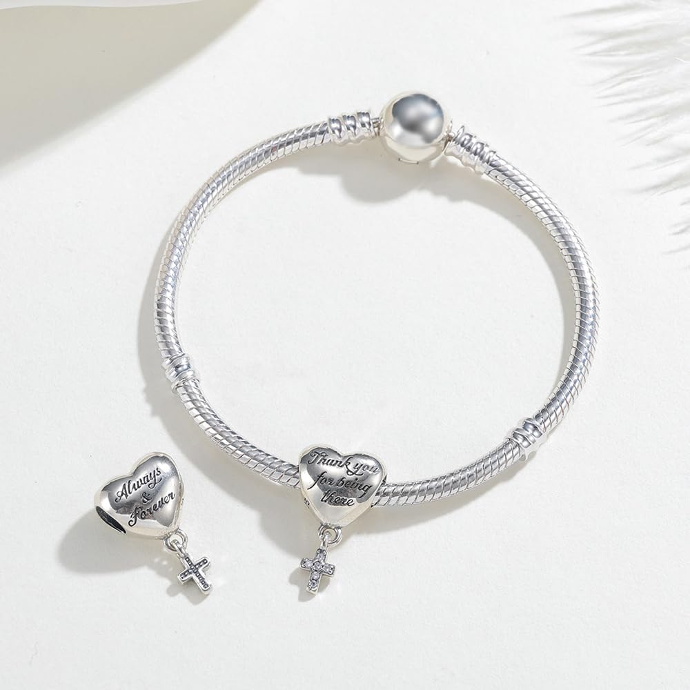 Plated Silver Charms for Bracelets and Necklace 2026 Sparkling Religious Prayers Cross Dangle Pendants Faith Cross Bead Jewelry Present for Women Family Friends Sister/wife - Image 2