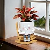 Toparad Smily Face Rocking Chair Reading Book Planter Pots, Cute Resin Flower...