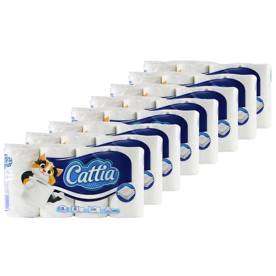Enpack Toilettenpapier 64 Rollen, 150 Blatt pro Rolle - WC Papier 3-lagig Großpackung - 8x8 Rollen Klopapier passend für Klopapierhalter - toilet paper - Camping Toilettenpapier - weiche Abwischtücher