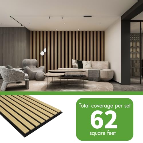 Image of Art3d 12 inch x 93 inch Acoustic Wood Slat Wall Panel, 8 pcs, 62 sq.ft, Oak