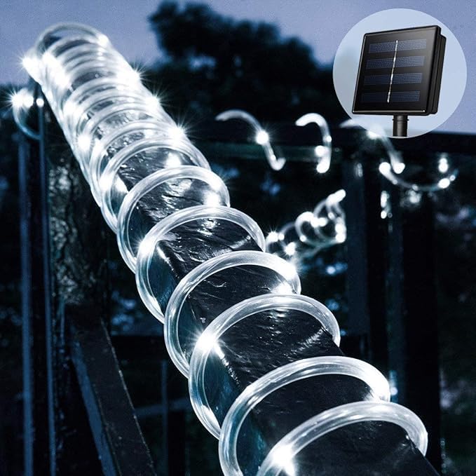 SHANJIA Solar Rope String Lights, 7.5M/25ft 50LEDs Waterproof Copper Wire Lights Tube, Outdoor Rope Lights for Garden Yard Path Fence Tree Wedding Party Decorative (White)