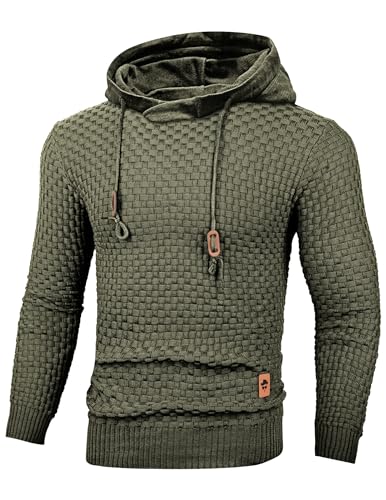 TARAINYA Jersey Hombre Sudaderas con Capucha Manga Larga Casual Pullover Hoodies Sweatshirt con Cordón Verde Militar L