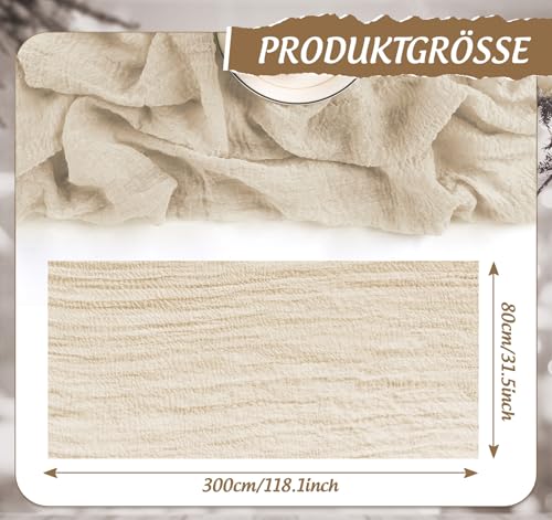 Anstore Beige Cheesecloth Table Runner 31"x118",9.8FT Long Gauze Table Runner,80×300cm Sheer Boho Tablecloth for Wedding Reception Sheer Bridal Baby Shower Party Banquet Dining Table Decoration Fabric - Cosy Home Interiors Anstore Beige Cheesecloth Table Runner 31"x118",9.8FT Long Gauze Table Runner,80×300cm Sheer Boho Tablecloth for Wedding Reception Sheer Bridal Baby Shower Party Banquet Dining Table Decoration Fabric - Image 2