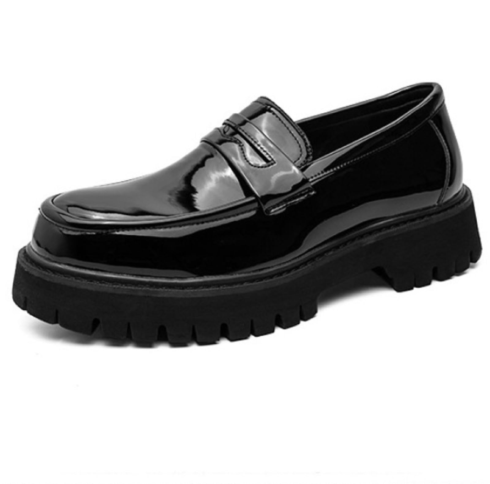 Mocassini da Uomo con Suola Spessa A Carrarmato Slip-On in Pelle Verniciata Scarpe da Cerimonia Mocassini Casual con Plateau