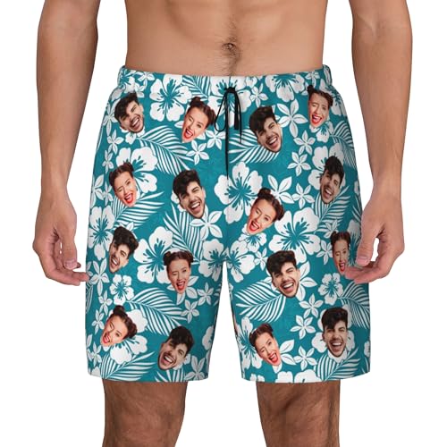 Custom Mens Swim Trunks Personalized Board Shorts with Face Quick Dry Swimsuit Bathing Suit Compression Liner Beach Shorts