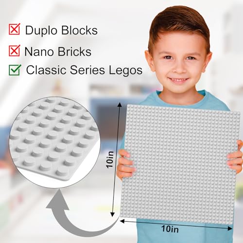 Image of Pokiiulk Classic Baseplates, Peel and Stick Base Plates for Building Bricks, Compatible with Major Brands, Self-Adhersive Base for Bricks 10 inch x 10 inch, 6 Pack Grey