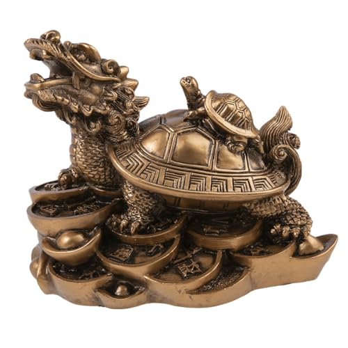 lachineuse - Statuette Dragon Tortue Feng Shui - Figurine Prospérité et Longévité - Créature Mythique Asiatique en Résine - Doré - 12 x 9 x 8 cm - Porte-Bonheur...